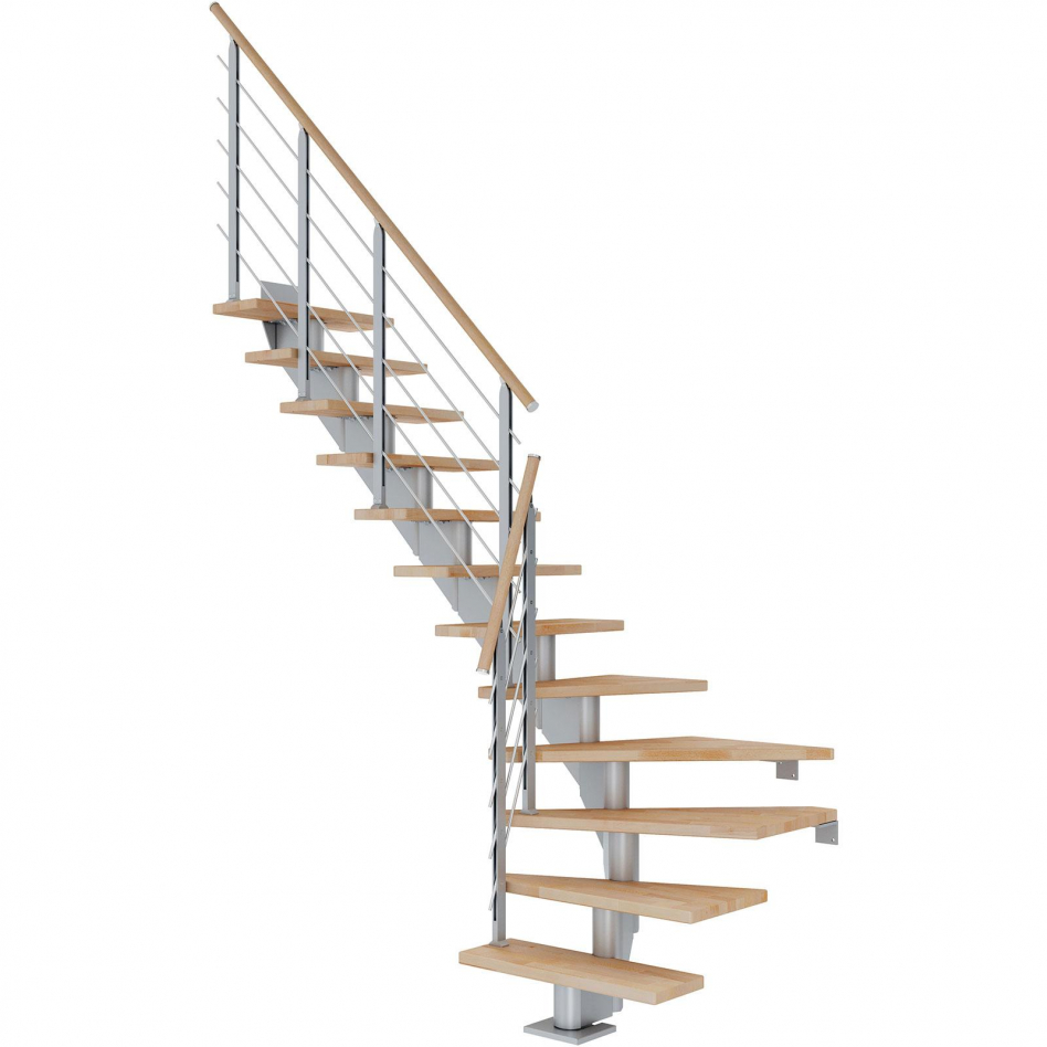 DOLLE Mittelholmtreppe Hamburg, inkl. einseitigem Designgeländer, Design (perlgrau), 1/4 gewendelt,259 cm - 301 cm,75 cm,Buche, geölt Image