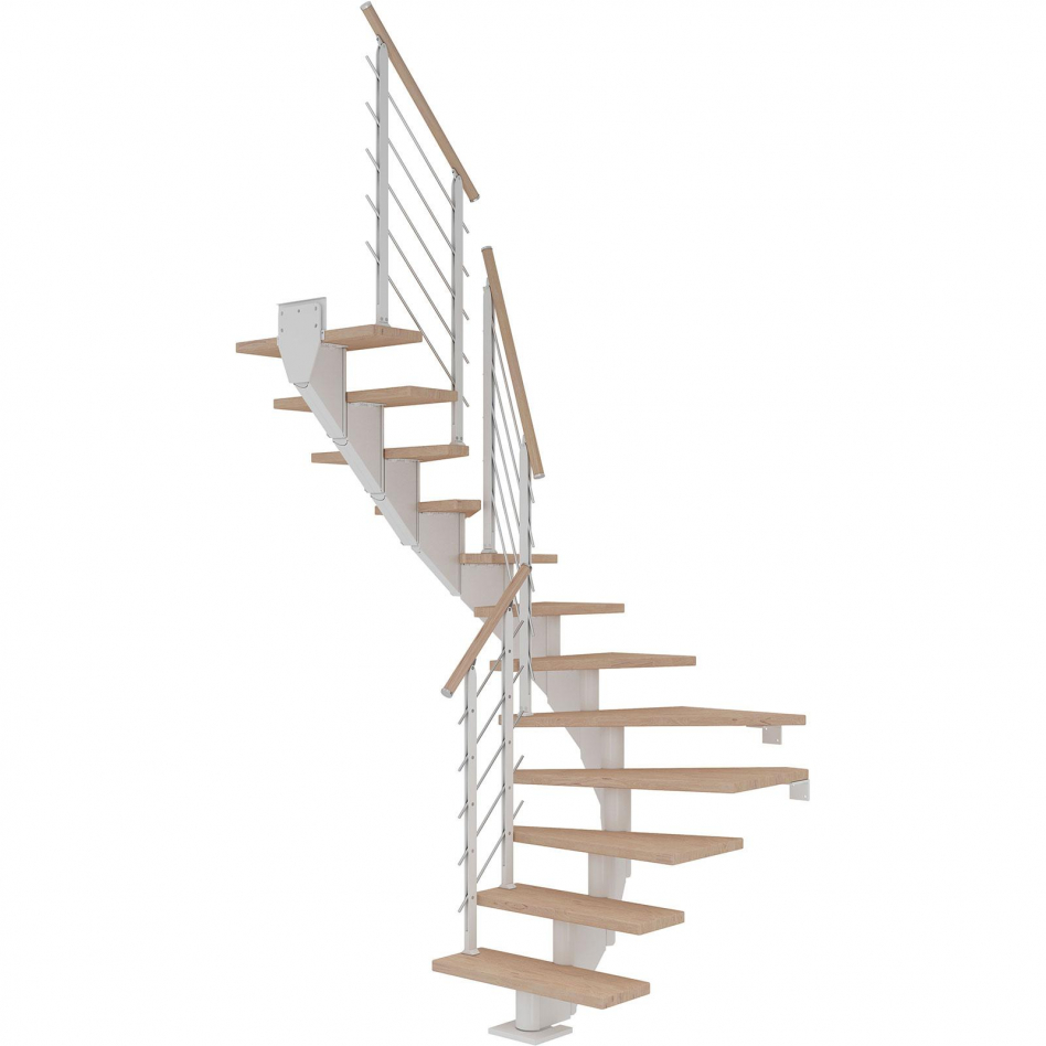 DOLLE Mittelholmtreppe Hamburg, inkl. einseitigem Designgeländer, Design (weiß), 1/2 gewendelt,278 cm - 322 cm,75 cm,Eiche weiß, geölt Image