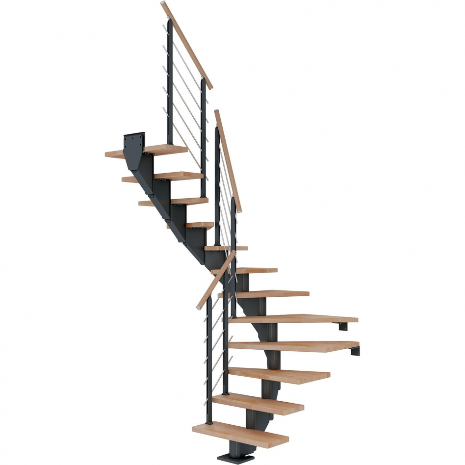 DOLLE Mittelholmtreppe Hamburg, inkl. einseitigem Designgeländer, Design (anthrazit), 1/2 gewendelt,240 cm - 279 cm,75 cm,Buche, geölt Image