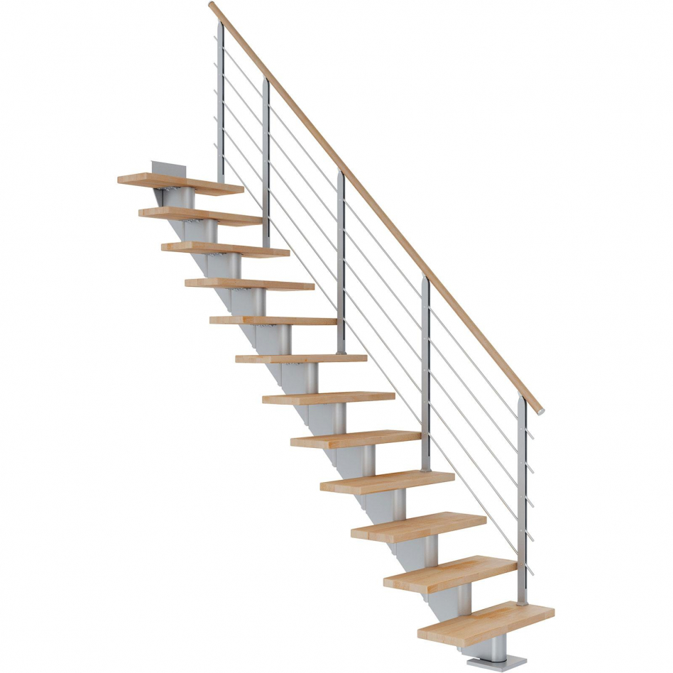 DOLLE Mittelholmtreppe Hamburg, inkl. einseitigem Designgeländer, Design (perlgrau), 278 cm - 322 cm,85 cm,Buche, geölt,Geradelaufend Image