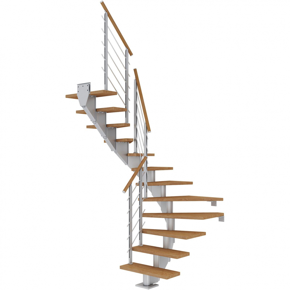 DOLLE Mittelholmtreppe Hamburg, inkl. einseitigem Designgeländer, Design (perlgrau), 1/2 gewendelt,278 cm - 322 cm,85 cm,Eiche, geölt Image