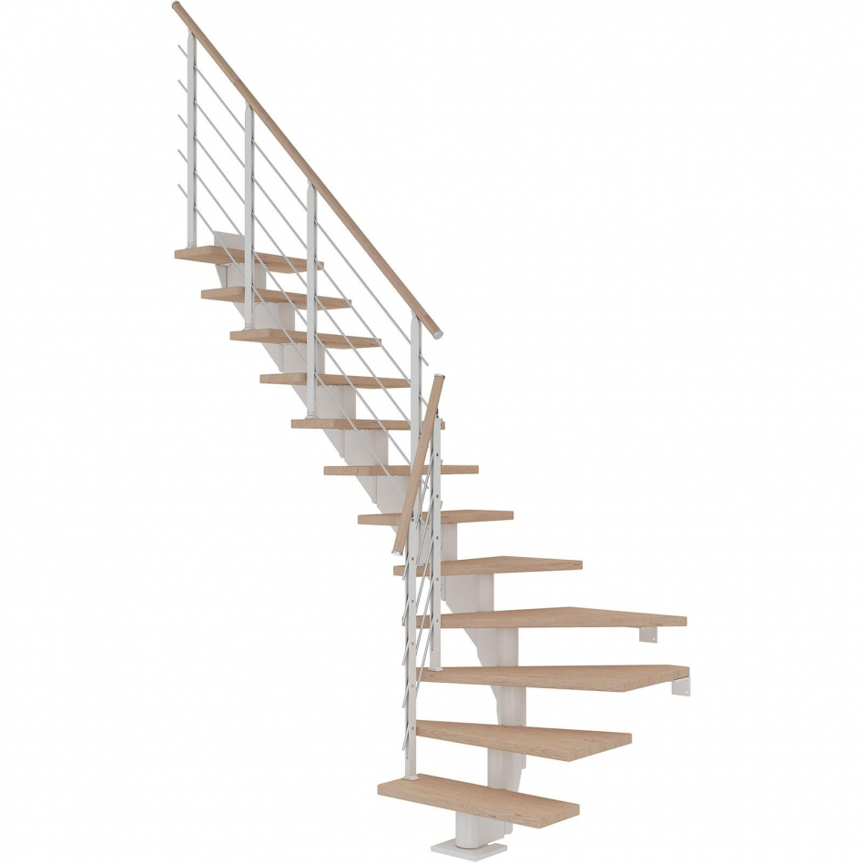 DOLLE Mittelholmtreppe Hamburg, inkl. einseitigem Designgeländer, Design (perlgrau), 1/4 gewendelt,222 cm - 258 cm,85 cm,Eiche weiß, geölt Image