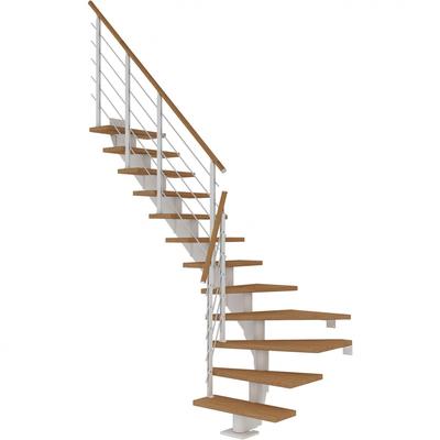 DOLLE Mittelholmtreppe Hamburg, inkl. einseitigem Designgeländer, Design (weiß), 1/4 gewendelt,240 cm - 279 cm,85 cm,Eiche, geölt Image