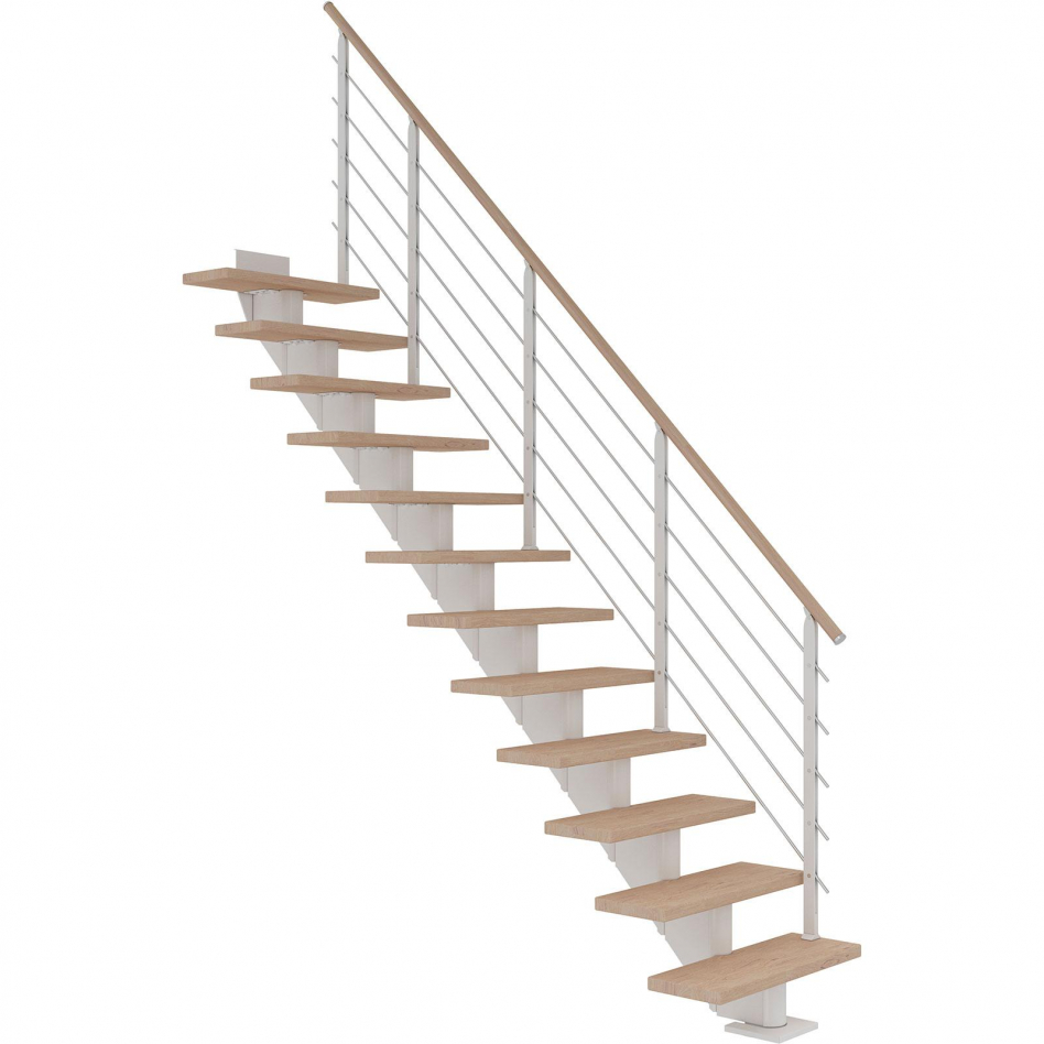 DOLLE Mittelholmtreppe Hamburg, inkl. einseitigem Designgeländer, Design (weiß), 278 cm - 322 cm,85 cm,Eiche weiß, geölt,Geradelaufend Image