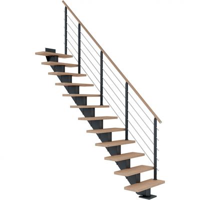 DOLLE Mittelholmtreppe Hamburg, inkl. einseitigem Designgeländer, Design (anthrazit), 259 cm - 301 cm,85 cm,Eiche weiß, geölt,Geradelaufend Image