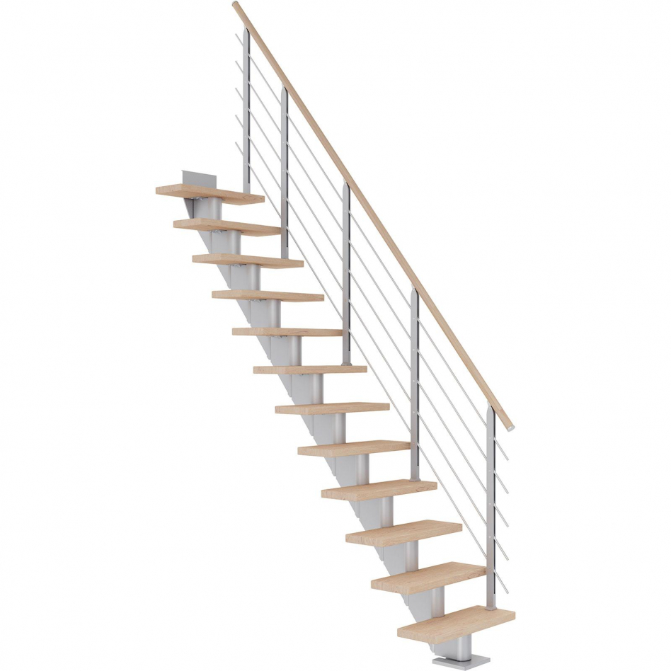DOLLE Mittelholmtreppe Frankfurt, inkl. einseitigem Designgeländer, Design (perlgrau), 259 cm - 301 cm,65 cm,Eiche weiß, geölt,Geradelaufend Image