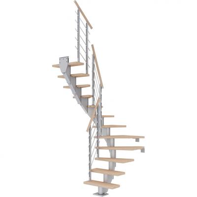 DOLLE Mittelholmtreppe Frankfurt, inkl. einseitigem Designgeländer, Design (perlgrau), 1/2 gewendelt,240 cm - 279 cm,65 cm,Eiche weiß, geölt Image