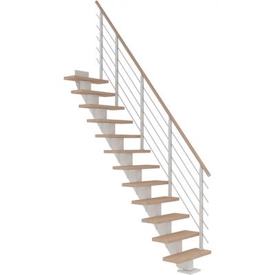 DOLLE Mittelholmtreppe Frankfurt, inkl. einseitigem Designgeländer, Design (weiß), 222 cm - 258 cm,65 cm,Eiche weiß, geö