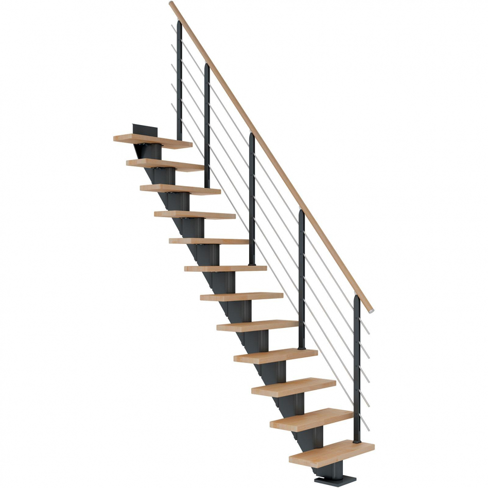 DOLLE Mittelholmtreppe Frankfurt, inkl. einseitigem Designgeländer, Design (anthrazit), 240 cm - 279 cm,65 cm,Buche, geölt,Geradelaufend Image
