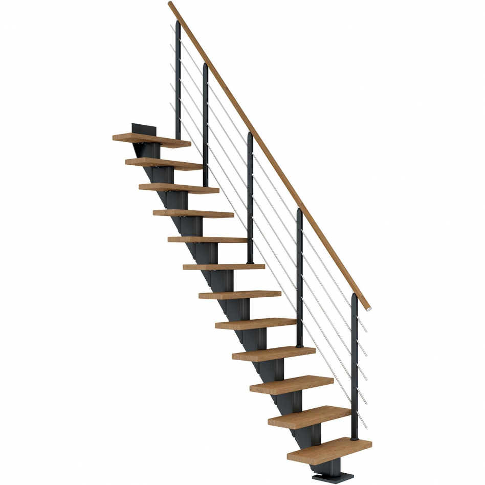DOLLE Mittelholmtreppe Frankfurt, inkl. einseitigem Designgeländer, Design (anthrazit), 259 cm - 301 cm,65 cm,Eiche, geölt,Geradelaufend Image