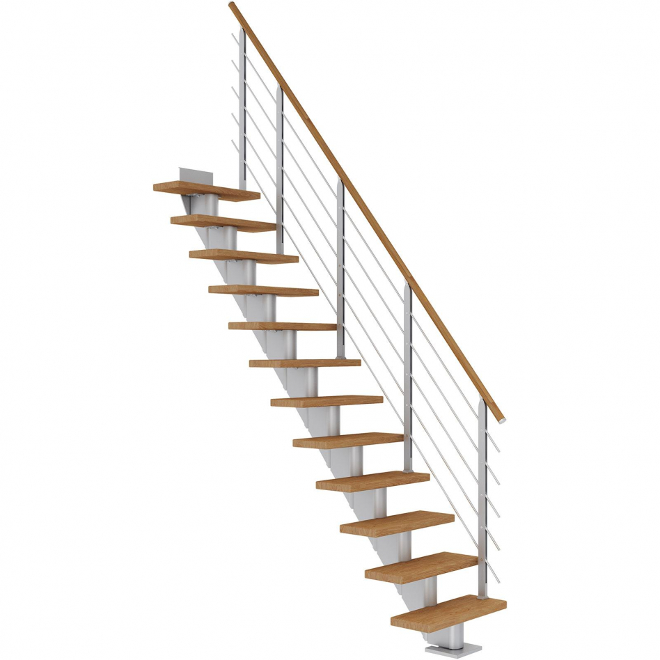 DOLLE Mittelholmtreppe Frankfurt, inkl. einseitigem Designgeländer, Design (perlgrau), 222 cm - 258 cm,75 cm,Eiche, geölt,Geradelaufend Image
