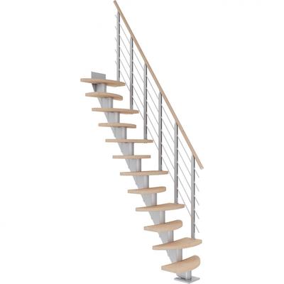 DOLLE Mittelholmtreppe Berlin, inkl. einseitigem Designgeländer, Design (perlgrau), 203 cm - 247 cm,Eiche weiß, geölt