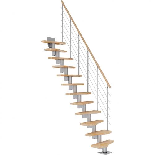 DOLLE Mittelholmtreppe Basel, inkl. einseitigem Edelstahlgeländer, Edelstahl (perlgrau), 259 cm – 315 cm,Buche