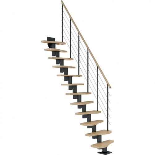 DOLLE Mittelholmtreppe Basel, inkl. einseitigem Edelstahlgeländer, Edelstahl (anthrazit), 259 cm – 315 cm,Ahorn