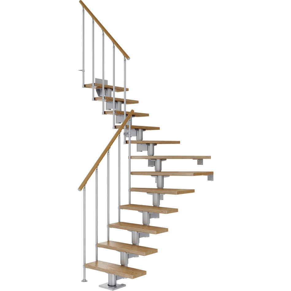 DOLLE Mittelholmtreppe Cork, inkl. einseitigem Geländer, Einzelstab (perlgrau), 1/4 gewendelt,278 cm - 337 cm,75 cm,Eiche Image