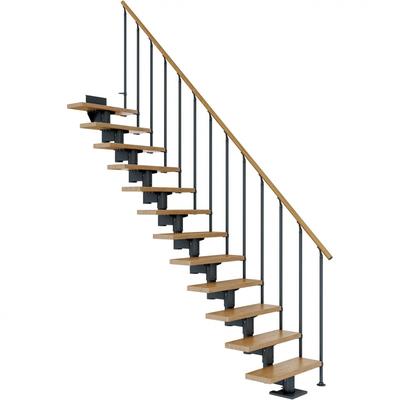 DOLLE Mittelholmtreppe Cork, inkl. einseitigem Geländer, Einzelstab (anthrazit), 240 cm - 292 cm,75 cm,Eiche,Geradelaufe