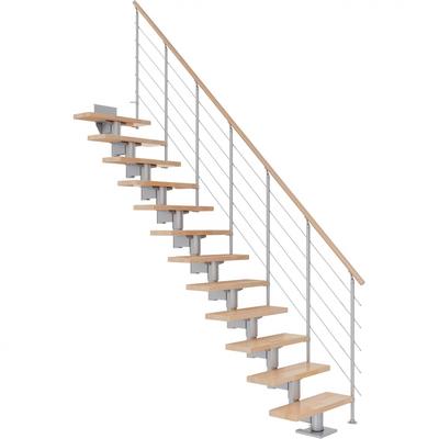 DOLLE Mittelholmtreppe Cork, inkl. einseitigem Geländer, Edelstahl (perlgrau), 259 cm - 315 cm,75 cm,Buche,Geradelaufend