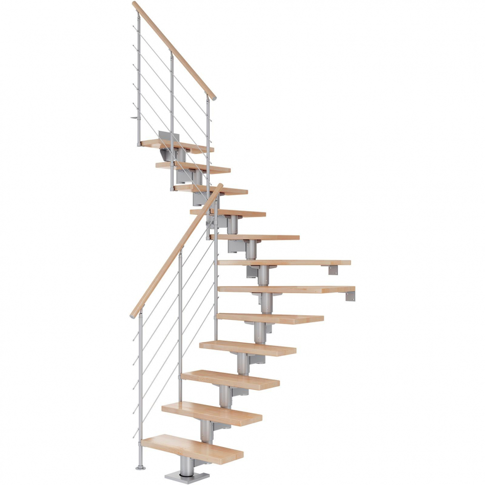 DOLLE Mittelholmtreppe Cork, inkl. einseitigem Geländer, Edelstahl (perlgrau), 1/4 gewendelt,278 cm - 337 cm,75 cm,Buche Image