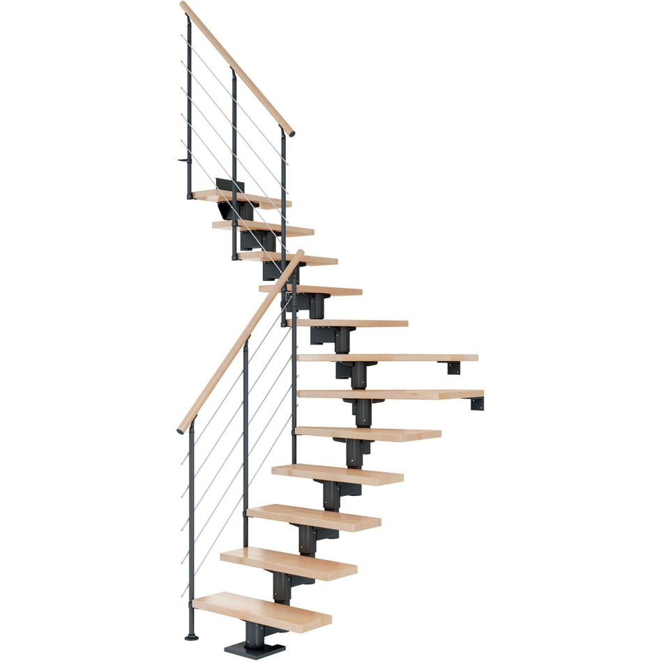 DOLLE Mittelholmtreppe Cork, inkl. einseitigem Geländer, Edelstahl (anthrazit), 1/4 gewendelt,259 cm - 315 cm,75 cm,Buche