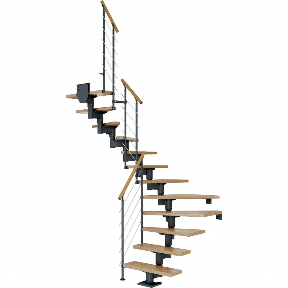 DOLLE Mittelholmtreppe Cork, inkl. einseitigem Geländer, Edelstahl (anthrazit), 1/2 gewendelt,240 cm - 292 cm,75 cm,Eiche Image
