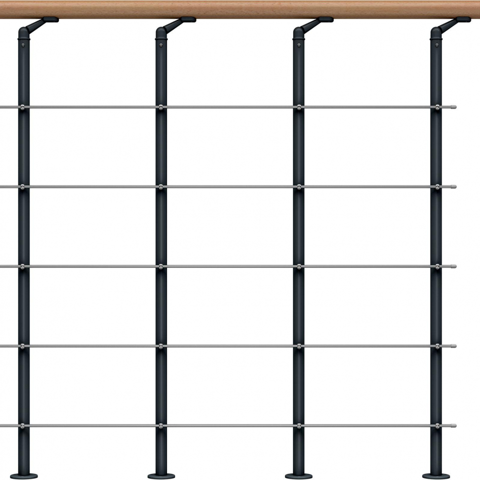 DOLLE Brüstungsgeländer für Mittelholmtreppen Cork, Dublin, Basel - Starter Set, Anthrazit, Edelstahlgeländer,Handlauf Buche Image