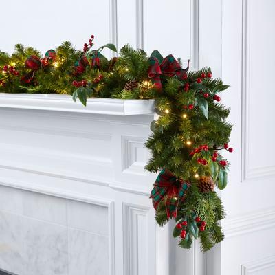 9' Pre-Lit Celeste Garland by BrylaneHome in Plaid