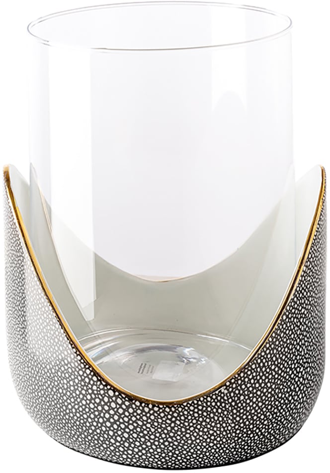Windlicht FINK "ONDA", grau, H:29cm Ø:24cm, Glas, Porzellan, Kerzenhalter, aus Porzellan und Glas, Höhe ca. 29 cm Image