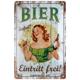 Nostalgic-Art Retro Blechschild, 20 x 30 cm, Bier dabei – Eintritt frei – Geschenk-Idee für Bier-Fans, aus Metall, Vintage Design mit Spruch