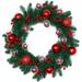The Holiday Aisle® Ansuma 18" Red Ball Christmas New Year Wreath for Your Front Door Wood/Twig in Red/Green | 17.7 H x 17.7 W x 4.7 D in | Wayfair