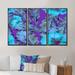 Bayou Breeze Turquoise Tropical Leaves On Purple - Tropical Framed Canvas Wall Art Set Of 3 Metal in Blue/Indigo | 32 H x 48 W x 1 D in | Wayfair