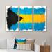 Orren Ellis Bahamas Flag - 3 Piece Floater Frame Painting on Canvas Metal in Black/Blue/Yellow | 32 H x 48 W x 1 D in | Wayfair