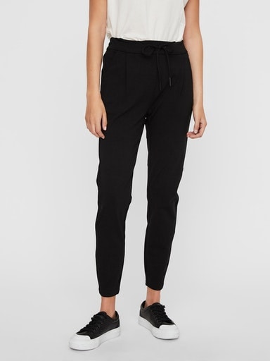 Jogger Pants VERO MODA "VMEVA", Damen, Gr. M, Länge 32, schwarz, Milano Rib, Obermaterial: 65% Viskose, 30% Nylon, 5% Elasthan, unifarben, loose fit 7/8-Länge, Hosen