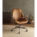 Vintage Swivel Leather Office Chair(360 Degree)Adjustable Seat Striped Backrest Desk Chairs with Wooden Armrest Top & Casters