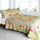 Springtime Hills Cotton 3PC Vermicelli-Quilted Floral Patchwork Quilt Set (Full/Queen Size)