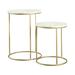 22, 17 Inch Modern 2 Piece Nesting End Table Set, White Marble Top, Gold