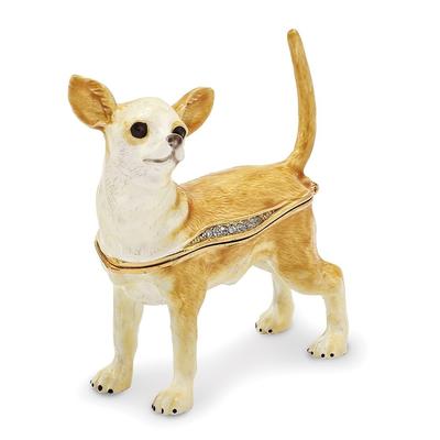 Curata Pewter Bejeweled Crystals Gold-Tone Enameled Samson Chihuahua Trinket Box on 18 Inch Necklace