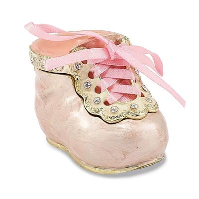 Curata Pewter Crystals Gold-Tone Enameled ItS a Girl Pink Baby Bootie Trinket Box on 18 Inch Necklace