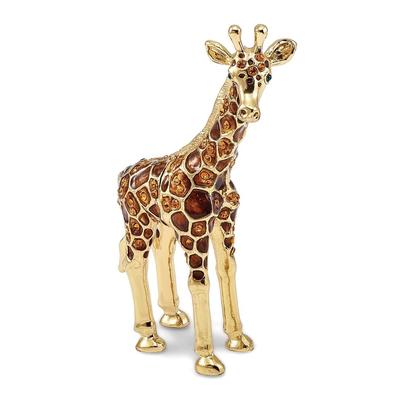 Curata Pewter Bejeweled Crystals Gold-Tone Enameled Gracie Gentle Giraffe Trinket Box on 18 Inch Necklace