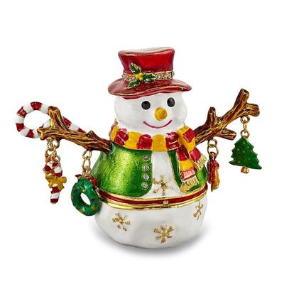 Curata Pewter Bejeweled Crystals Gold-Tone Enameled Logan Snowman Tree Trinket Box on 18 Inch Necklace