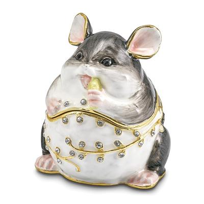 Curata Pewter Bejeweled Crystals Gold-Tone Enameled Uncle Joe Chubby Mouse Trinket Box on 18 Inch Necklace