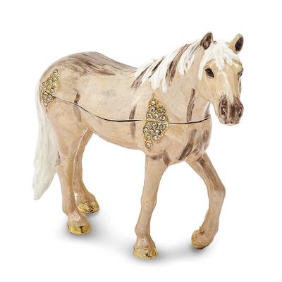 Curata Pewter Bejeweled Crystals Gold-Tone Enameled Wild N Free Pony Trinket Box on 18 Inch Necklace