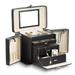 Curata Black Lizard Textured Leather with Mirror Swing-Out Sides 3-Drawer Jewelry Case