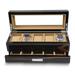 Curata High Gloss Lacquered Ebony Finish Glass Lid 1-Drawer Velour Lined Wooden 5-Watch Box