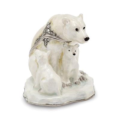 Curata Pewter Crystals Silver-Tone Enameled Mama Bear W/Ava & Asher Polar Bears Trinket Box on 18 Inch Necklace