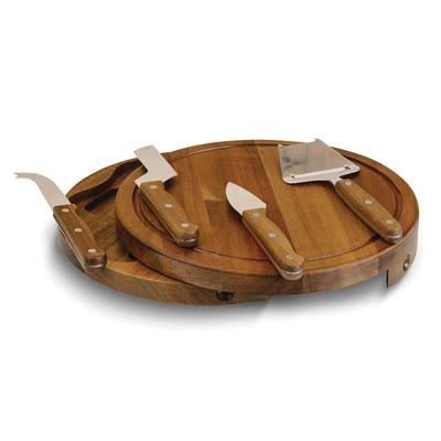 Curata Circo Acacia Wood Cheese Board Set with 4 Stainless Steel Tools Stored Inside