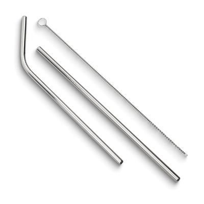 Curata Set of Two Stainless Steel Straws with Cleaning Brush and Water Resistant Pouch