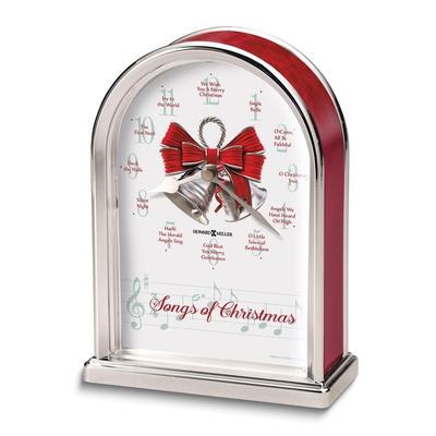 Curata Songs of Christmas Red and Silver-Tone Musical (Plays 12 Christmas Carols) Table Clock