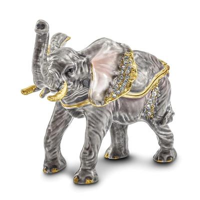 Curata Pewter Bejeweled Crystals Gold-Tone Enameled Morrison Elephant Trinket Box on 18 Inch Necklace