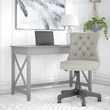 Bush Furniture Key West 48W Writing Desk w/ Mid Back Tufted Office Chair In Dark Hickory Wood in Gray Kathy Ireland Home by Bush Furniture | Wayfair