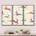 The Holiday Aisle® Patterned Frolicking Christmas Reindeers - 3 Piece Floater Frame Print Set on Canvas Canvas, in White | Wayfair